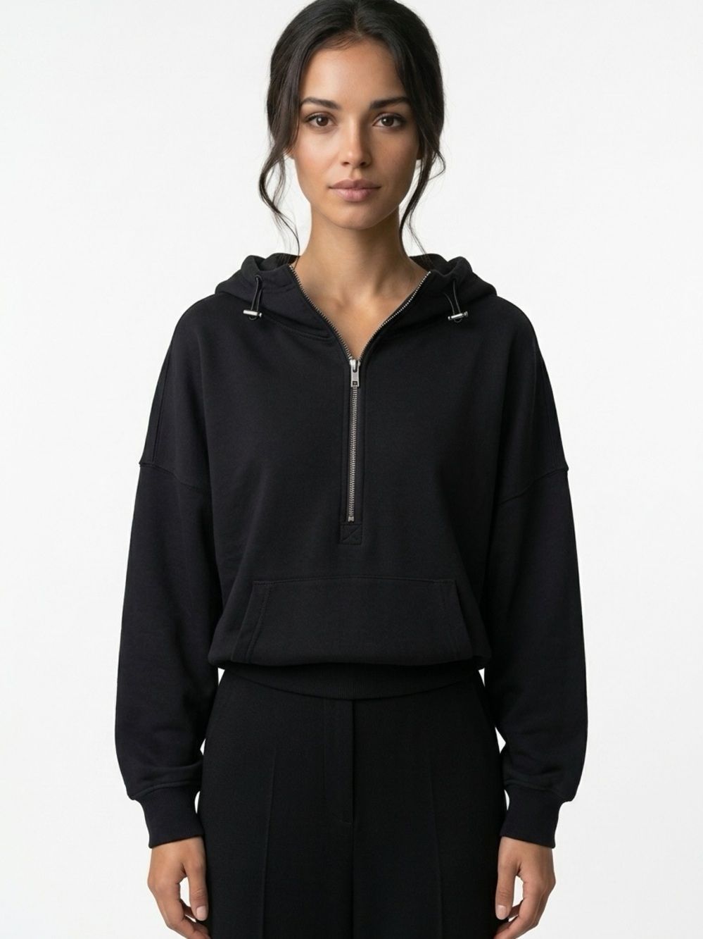 Zenana | New Solid Black Half-Zip Hoodie Sweatshirt Women’s Size Medium